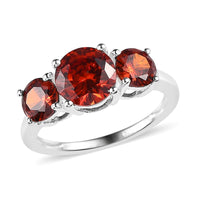 Simulated Garnet Color Diamond 3 Stone Ring in Sterling Silver 3.75 ctw