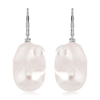 Organic Shape Baroque Pearl Lever Back Earring in Rhodium Over Sterling Silver