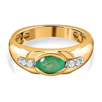 Boyaca Colombian Emerald and White Zircon 0.89 ctw Ring in Vermeil Yellow Gold Over Sterling Silver (Size 11.5)