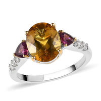Premium Brazilian Heliodor and Multi Gemstone Ring in Vermeil Yellow Gold and Platinum Over Sterling Silver 3.15 ctw