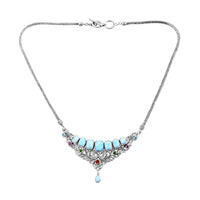 Bali Legacy Larimar, Multi Gemstone Necklace 20 Inches in Sterling Silver 16.75 ctw (Del. in 8-10 Days)