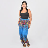 Tamsy Blue Floral Printed Harem Pants - One Size Fits Most