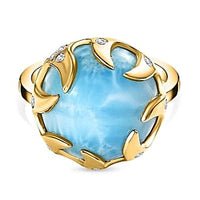 Larimar and White Zircon 13.33 ctw Ring in Vermeil Yellow Gold Over Sterling Silver (Size 10)