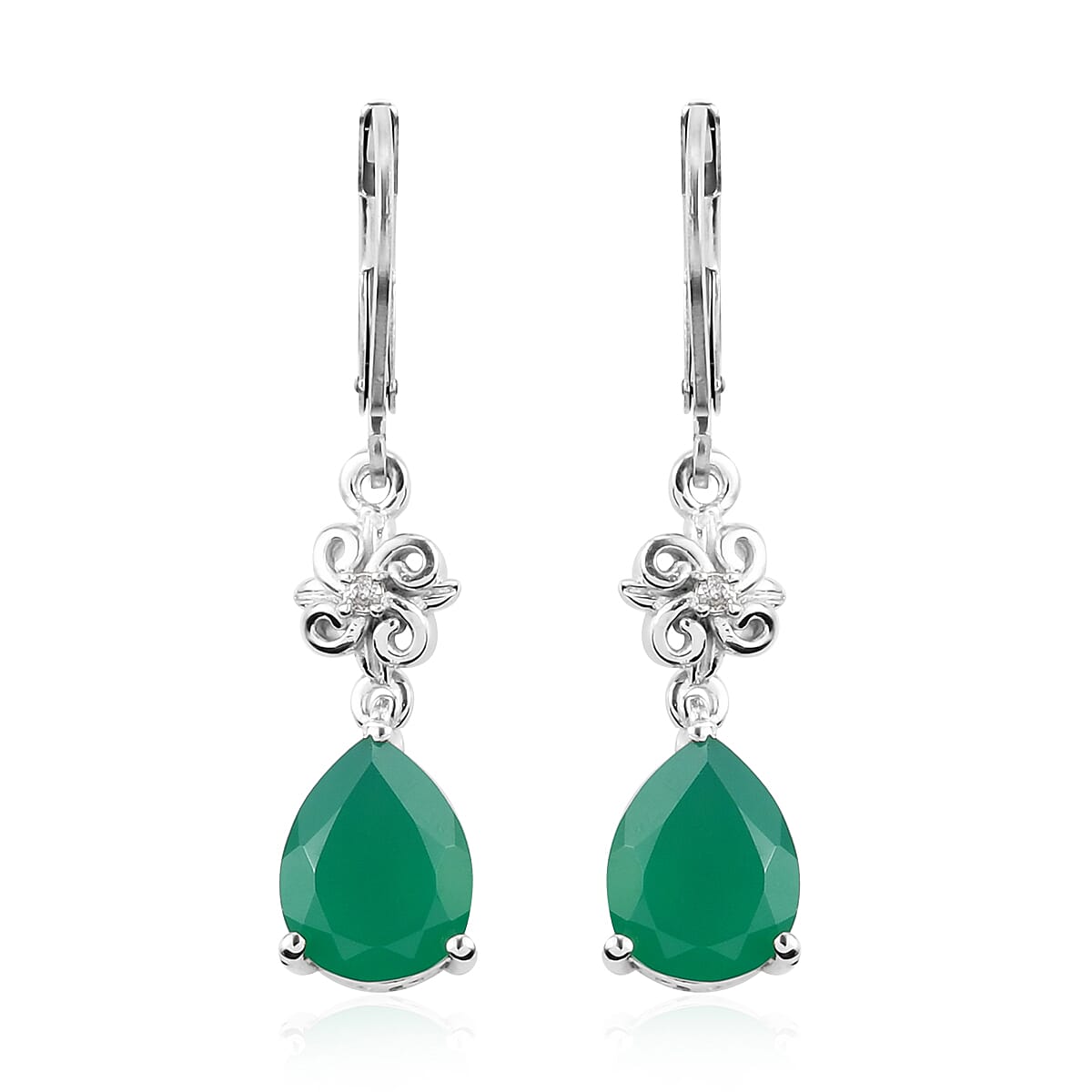 Karis Verde Onyx and White Zircon Dangling Earrings in Platinum Bond 4.85 ctw