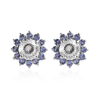 TLV 120 Facets Moissanite (Rnd 6.5mm), Tanzanite Floral Stud Earrings in Platinum Over Sterling Silver 2.90 ctw