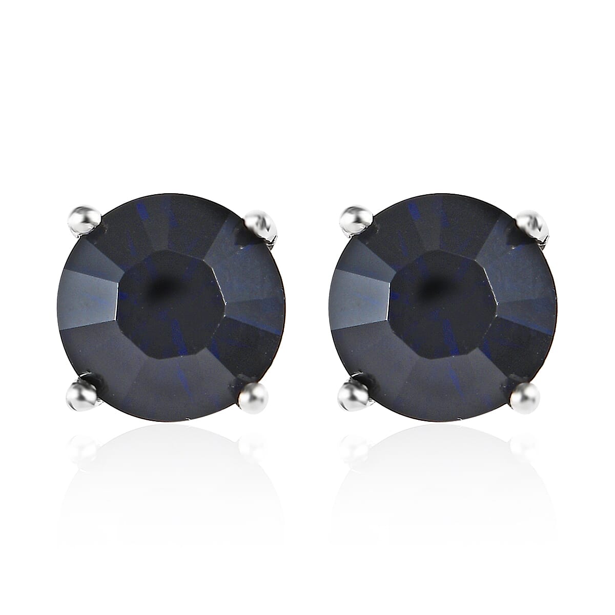 Dark Indigo Crystal Stud Earrings in Sterling Silver 2.65 ctw