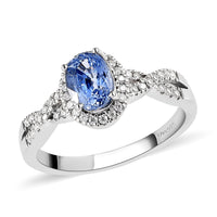 Blue Ceylon Sapphire and Moissanite Infinity Shank Ring in Platinum Over Sterling Silver 1.35 ctw