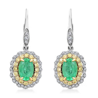 Modani 14K White Gold Emerald, Natural Yellow and White Diamond Earrings 1.90 ctw
