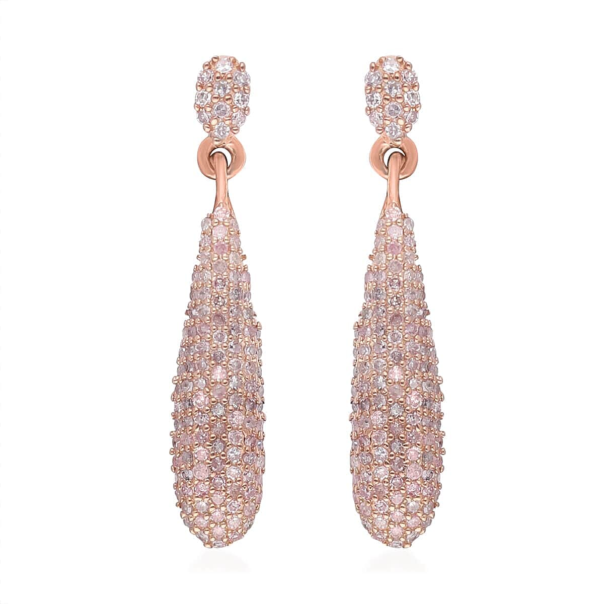 Natural Pink Diamond Dangle Earrings in Vermeil Rose Gold Over Sterling Silver 0.50 ctw