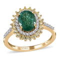 One Time Only Luxoro 10K Yellow Gold AAA Kagem Zambian Emerald, Natural Yellow and White Diamond (I3) (0.45 cts) Double Halo Ring (Size 10.0) 1.65 ctw - Sticky add to cart bar