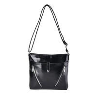 Black Faux Leather Crossbody Bag (9.45"x1.97"x9.45") with Shoulder Strap 47"