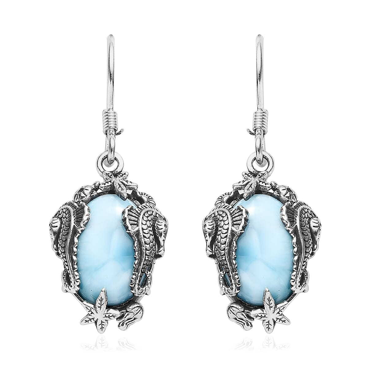 Artisan Crafted Larimar Solitaire Earringa in Sterling Silver 14.10 ctw
