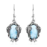 Artisan Crafted Larimar Solitaire Earringa in Sterling Silver 14.10 ctw