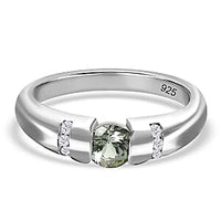 Green Tanzanite and White Zircon 0.73 ctw Ring in Platinum Over Sterling Silver (Size 9)