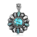 Artisan Crafted Blue Moon Turquoise and White Buffalo Floral Pendant in Sterling Silver 15.50 ctw - Sticky add to cart bar