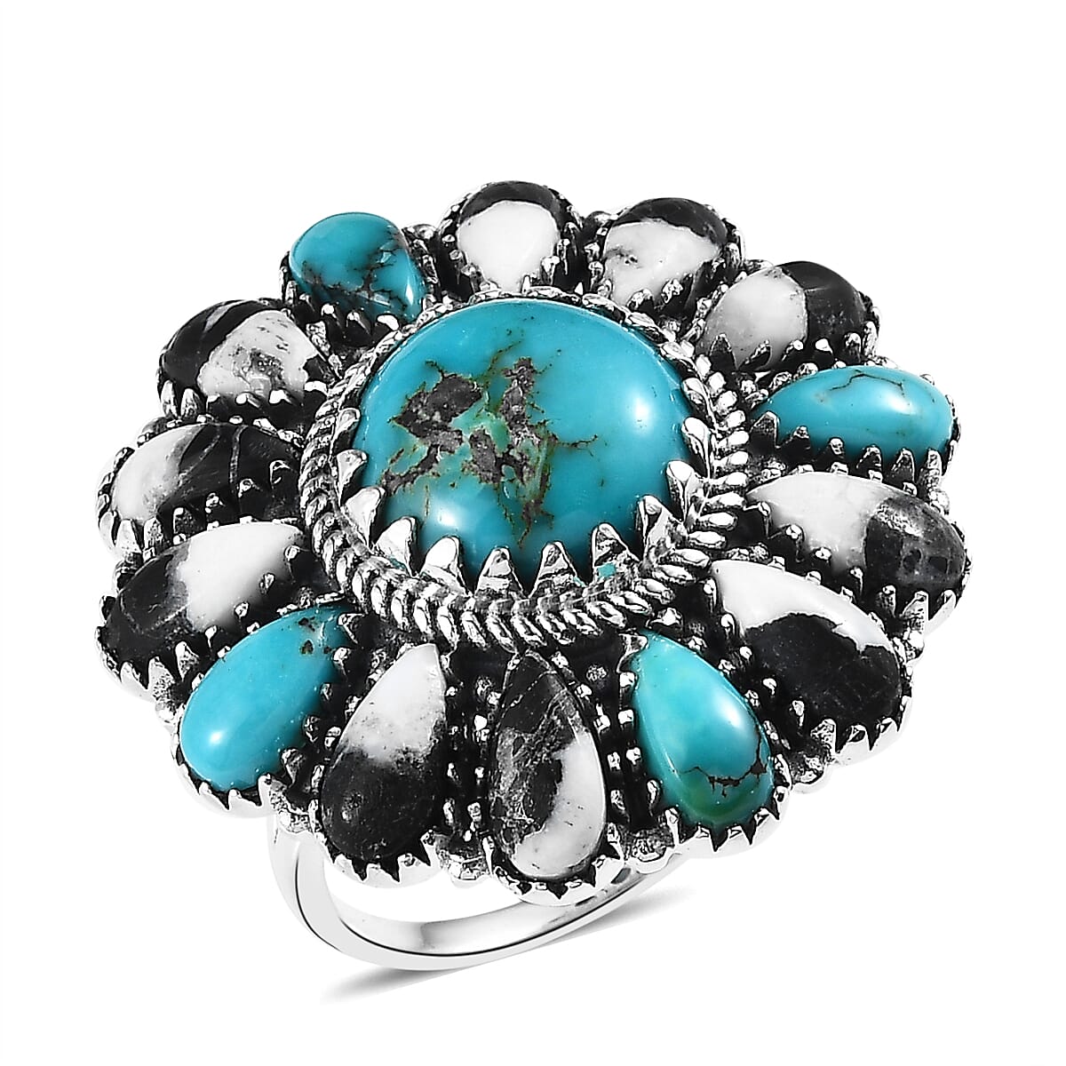 Artisan Crafted Blue Moon Turquoise and White Buffalo Ring in Sterling Silver 16.15 ctw