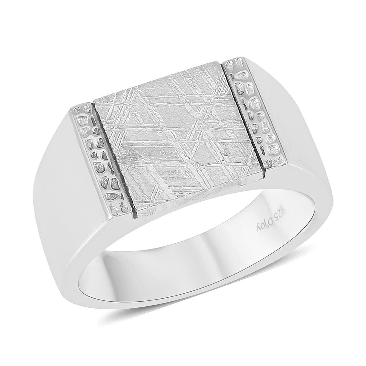 Marvelous Meteorite Men's Ring in Rhodium Over Sterling Silver
