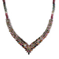 Multi-Tourmaline V-Shape Necklace 20 Inches in Platinum Over Sterling Silver 76.10 ctw - Sticky add to cart bar