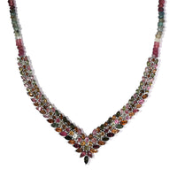 Multi-Tourmaline V-Shape Necklace 20 Inches in Platinum Over Sterling Silver 76.10 ctw