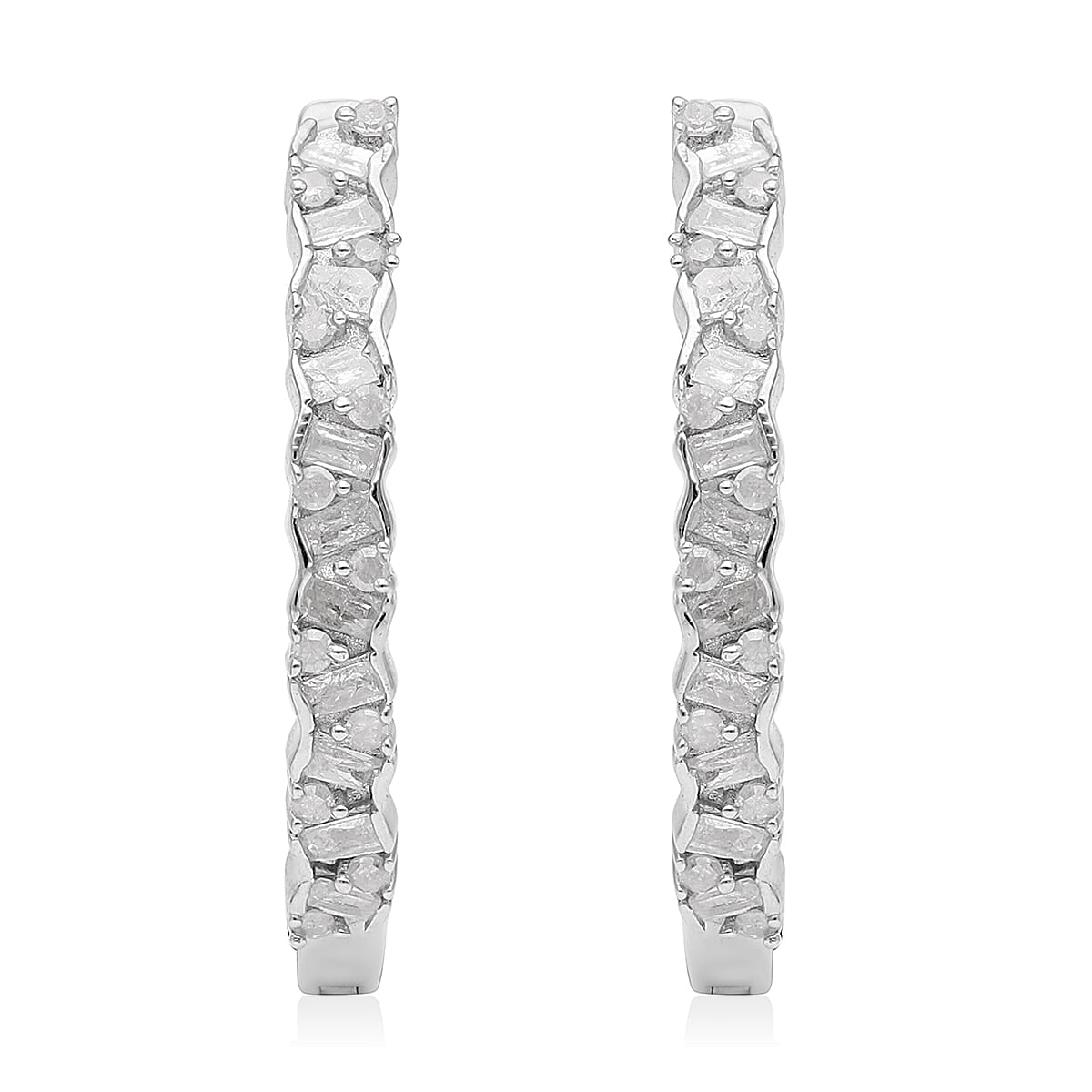 Diamond Hoop Earrings in Platinum Over Sterling Silver 0.50 ctw