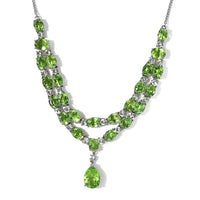 Chartreuse Quartz (Triplet) and White Zircon Necklace 18-20 Inches in Platinum Over Sterling Silver 53.00 ctw