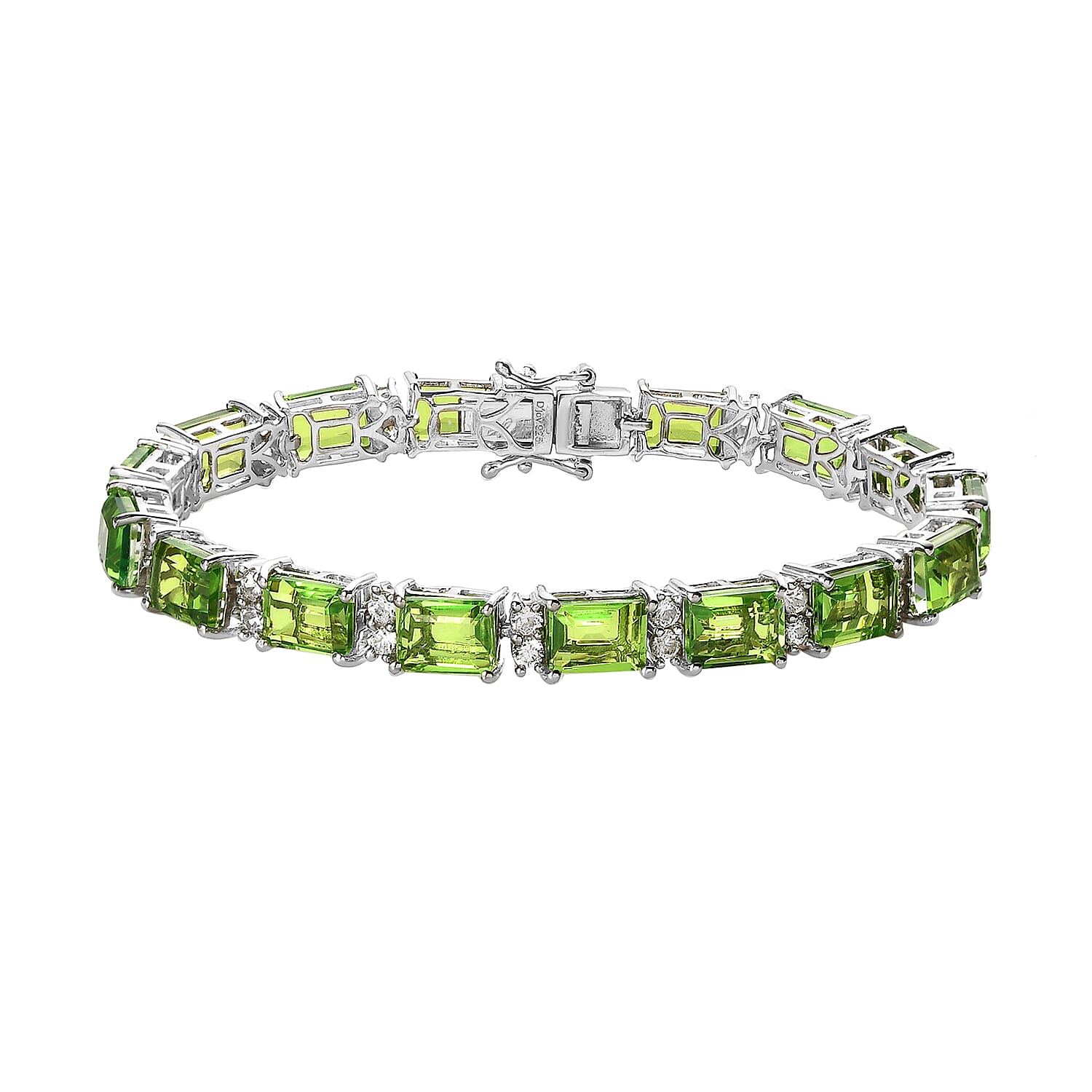 Chartreuse Quartz (Triplet) and White Zircon Bracelet in Platinum Over Sterling Silver (7.25 In) 34.00 ctw