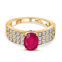 African Ruby and White Zircon 2.83 ctw Ring in 14K YG Over Sterling Silver (Size 6.5)