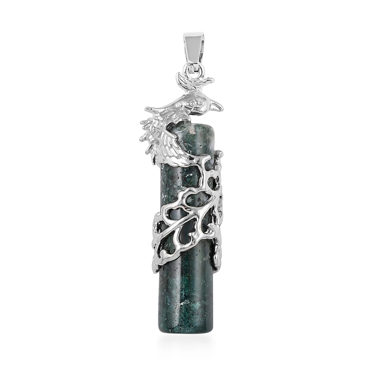 Agate Cylinder Phoenix Pendant in Silvertone 50.50 ctw
