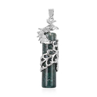 Agate Cylinder Phoenix Pendant in Silvertone 50.50 ctw