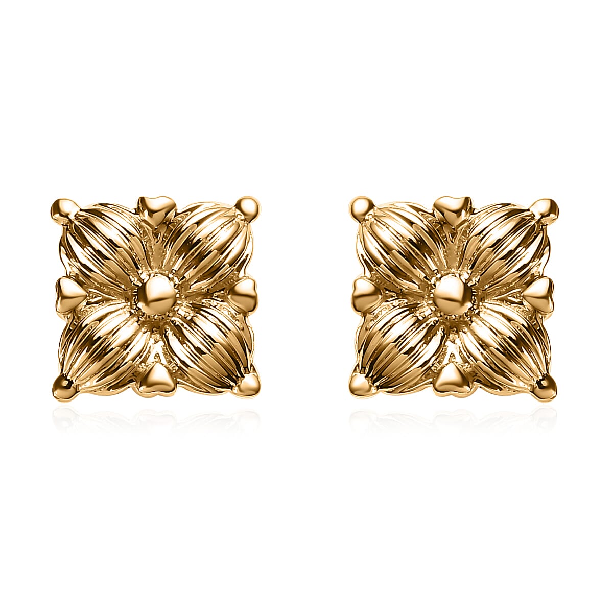 Luxoro 10K Yellow Gold Four Petal Floral Stud Earrings 1 Grams