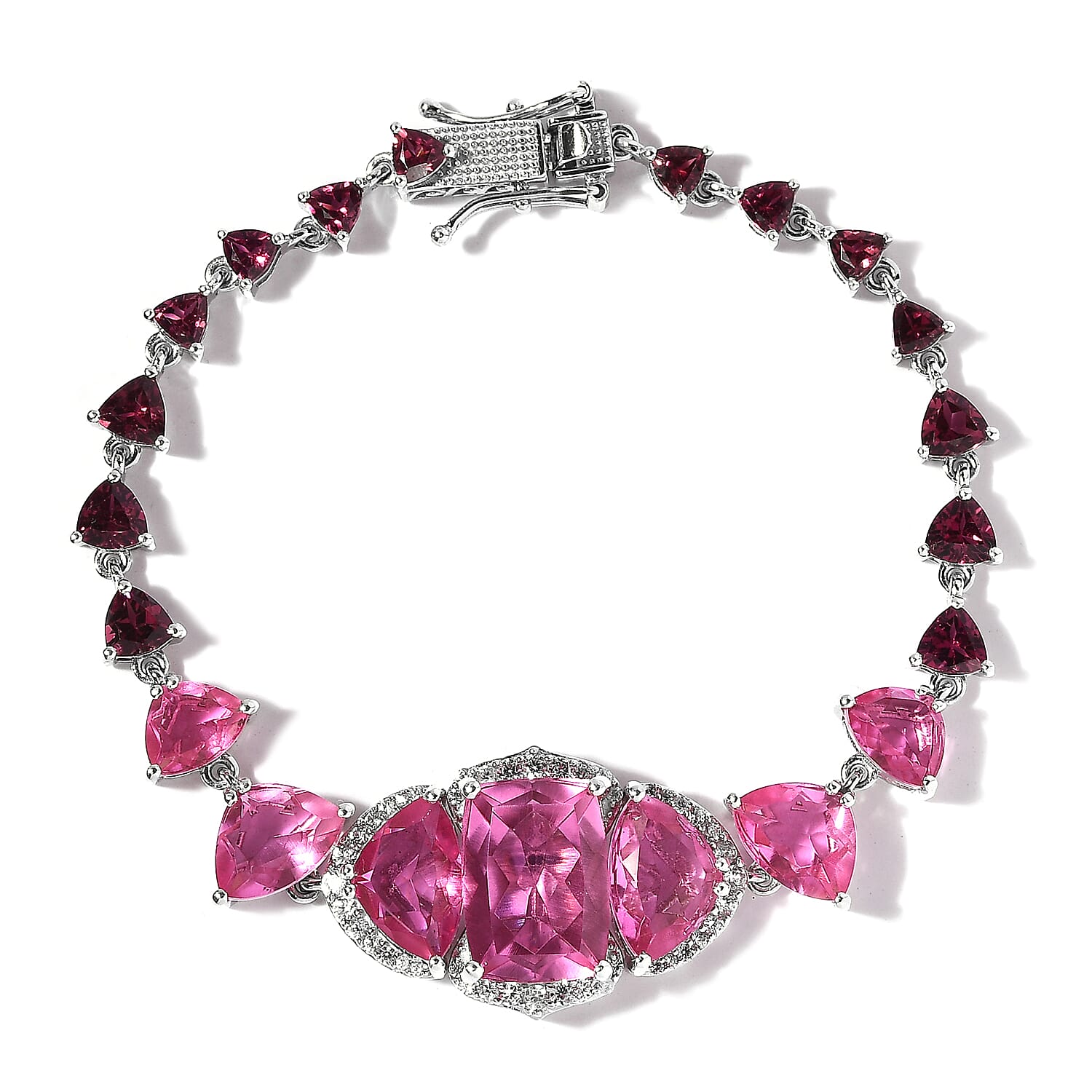 GP Italian Garden Collection Radiant Orchid Quartz (Triplet) and Multi Gemstone Bracelet in Platinum Over Sterling Silver (7.25 In) 22.25 ctw