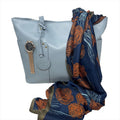 Youzey Blue 3pc Set - Vegan Leather Tote Bag, Lightweight Scarf and Watch | Women's Designer Work Tote Bag | Designer Bracelet Watch | Accessory set - Sticky add to cart bar
