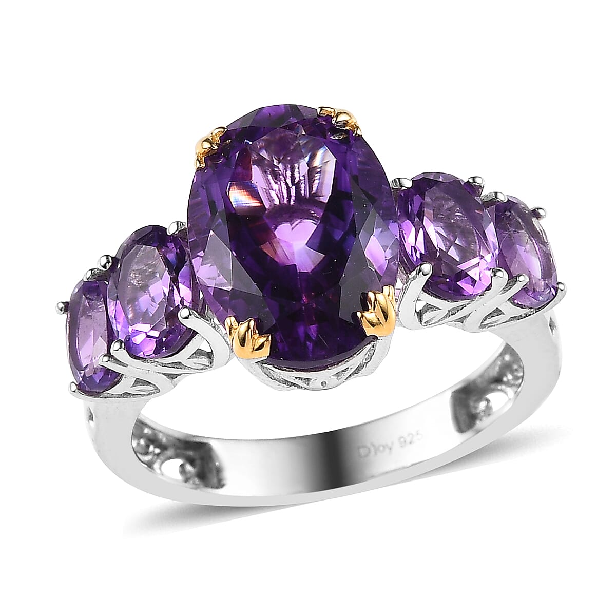 Premium Moroccan Amethyst Ring in Vermeil Yellow Gold and Platinum Over Sterling Silver 8.15 ctw