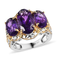 Premium Moroccan Amethyst 3 Stone Ring in Vermeil Yellow Gold and Platinum Over Sterling Silver 7.25 ctw