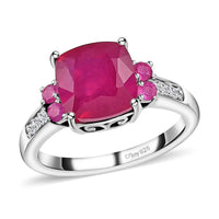 Niassa Ruby (FF) and White Zircon Ring in Platinum Over Sterling Silver 3.90 ctw