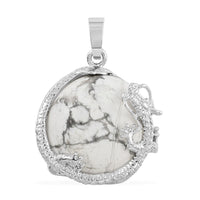 Howlite Dragon Sphere Pendant in Silvertone 25.00 ctw