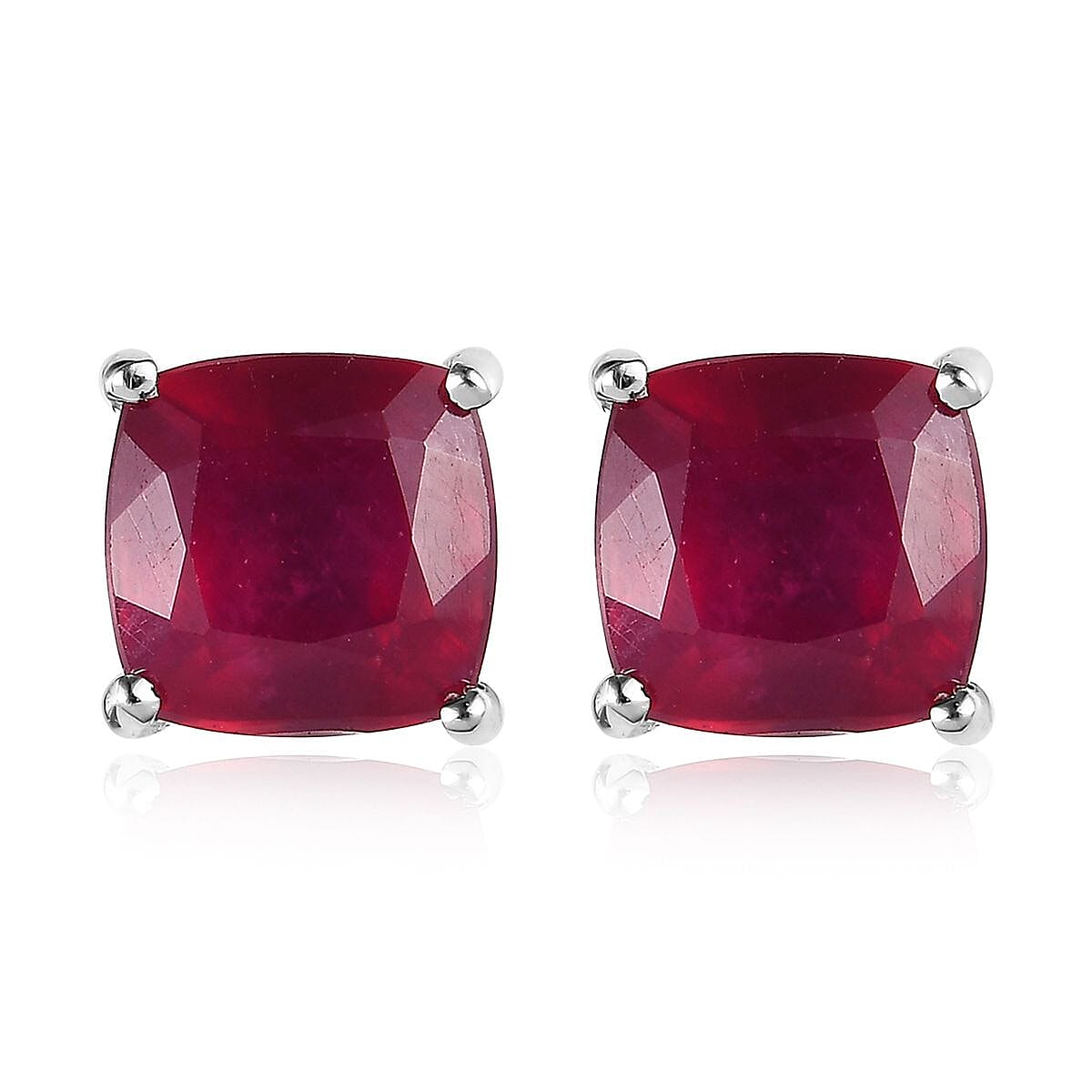 Niassa Ruby (FF) Solitaire Stud Earrings in Platinum Over Sterling Silver 5.00 ctw