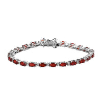 Mexican Cherry Fire Opal and White Zircon Tennis Bracelet in Platinum Over Sterling Silver (6.50 In) 3.90 ctw