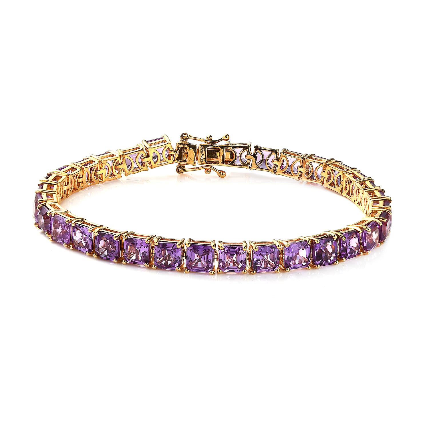 Asscher Cut Lab Grown Color Change Sapphire Tennis Bracelet in Vermeil Yellow Gold Over Sterling Silver (6.50 In) 25.25 ctw