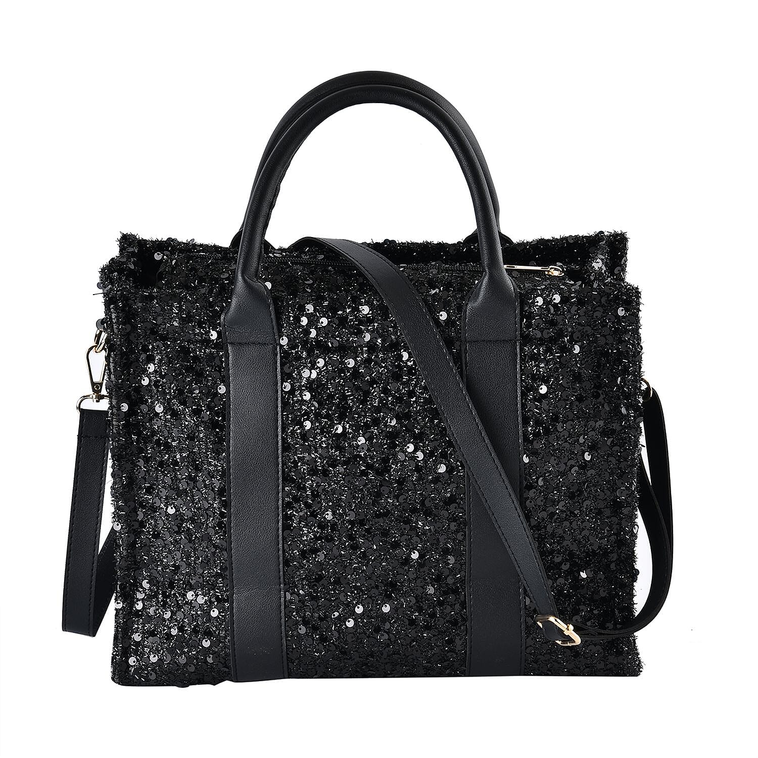 Black Leopard Print Faux Leather Crossbody Bag (12.60"x6.30"x10.60") with Handle Drop and Shoulder Strap