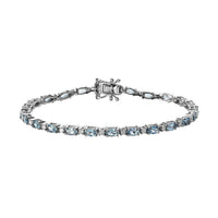 Premium Santa Maria Aquamarine and Moissanite Tennis Bracelet in Platinum Over Sterling Silver (7.25 In) 6.15 ctw