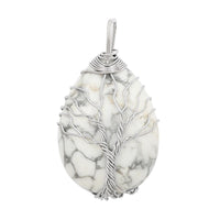 White Howlite Teardrop with Tree Wired Pendant in Silvertone 32.50 ctw