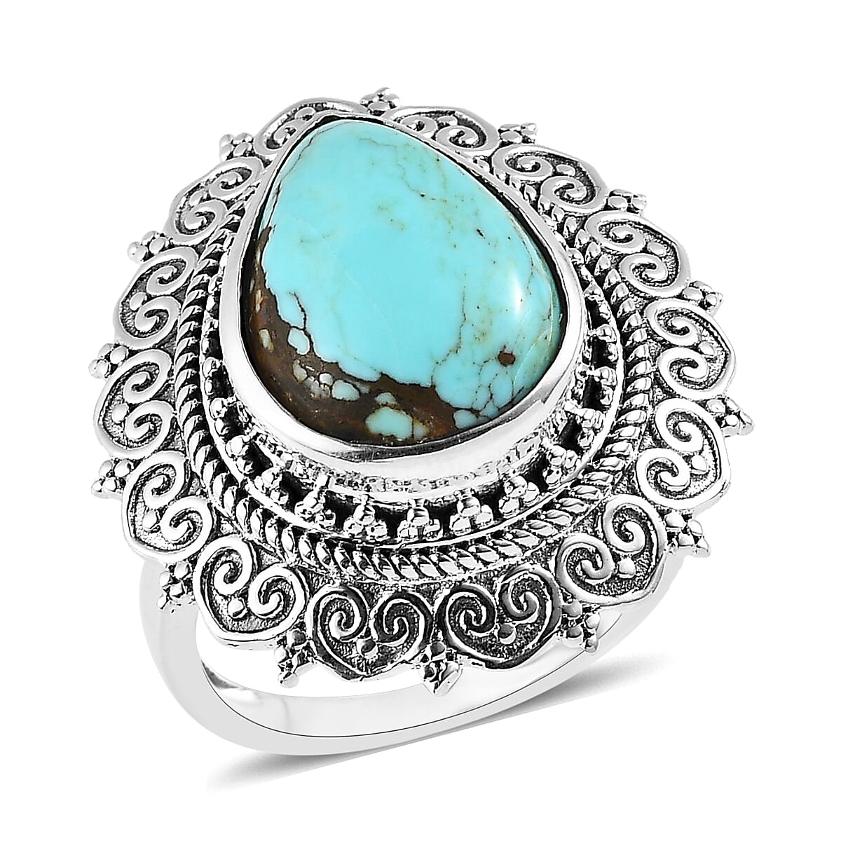 Artisan Crafted Blue Moon Turquoise Solitaire Ring in Sterling Silver 7.35 ctw