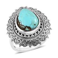 Artisan Crafted Blue Moon Turquoise Solitaire Ring in Sterling Silver 7.35 ctw
