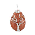 Gold Sandstone Teardrop with Tree Wired Pendant in Silvertone 30.00 ctw - Sticky add to cart bar