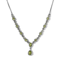 Premium Hebei Peridot and White Zircon 3.20 ctw Necklace in Rhodium Over Sterling Silver 19 Inches