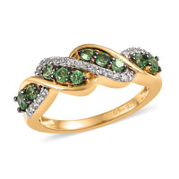 Premium Tsavorite Garnet and White Zircon Band Ring in Vermeil Yellow Gold Over Sterling Silver 0.75 ctw