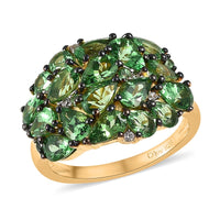 Premium Tsavorite Garnet and White Zircon Cluster Ring in Vermeil Yellow Gold Over Sterling Silver 4.15 ctw