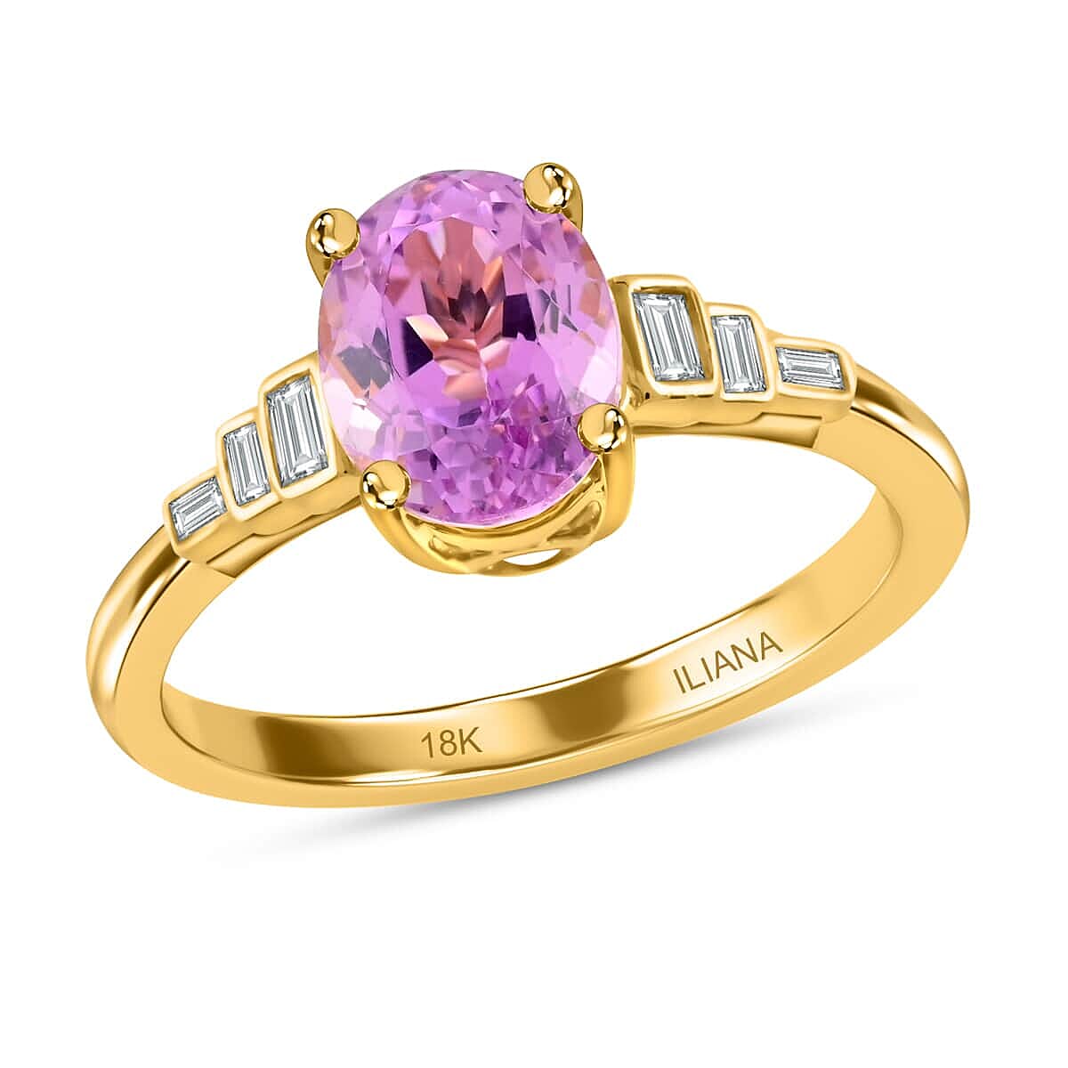 Certified & Appraised Iliana 18K Yellow Gold AAAA Patroke Kunzite and G-H SI Diamond Ring 2.65 ctw