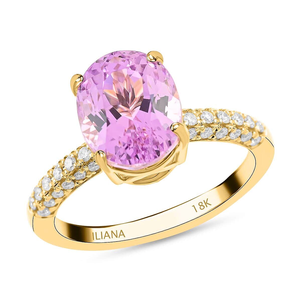 Iliana 18K Yellow Gold AAAA Patroke Kunzite and G-H SI Diamond Ring (Del. 15-20 Days) 3.75 ctw